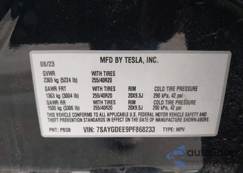 2023 Tesla Model Y from USA, damaged, VIN 7SAYGDEE9PF868233